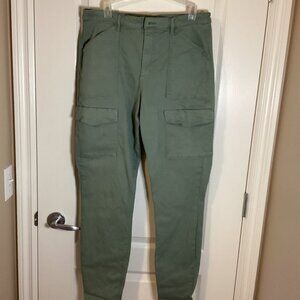 R Jeans Women's The High Rise Cargo Green Pants Size 33 Tall Stretchy Casual